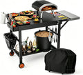 Outdoor Grill Table/Cart and Grill Cover for Pizza Oven Table, Large Space with Wheels Pizza Oven Stand& Heavy Duty