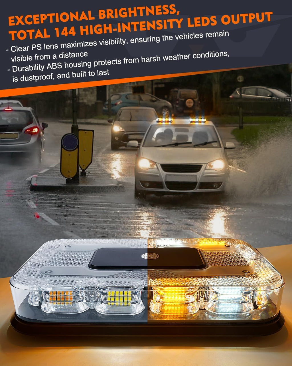 72 LED Roof Top Strobe Beacon Lights Magnetic Mount 2-in-1 Warning Flashing Emergency Mini Light Bar for Construction