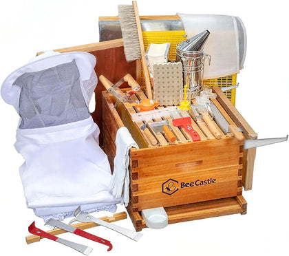 8-Frame Bee Hives and Supplies Starter Kit,Beehive Kit Dipped in Beeswax,Bee Keeping Supplies-All Beginners Kit