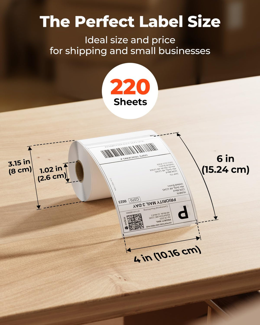 4"x6" Thermal Printer Label, Shipping Labels, 220 Sheets/Roll | Compatible with Rollo, Jadens, Nelko, DYMO 4XL