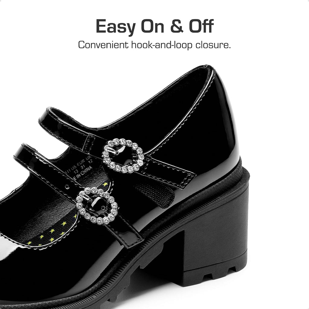 Mary Jane Shoes for Girls Platform School Uniform Party Chunky Dress Heel Double Straps Flats for Little Big Kid