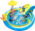Dinosaur Inflatable Play Center, Kids Round Wading Swimming Pool with Slide, Dinosaur Sprinkle, Mushroom Shade for