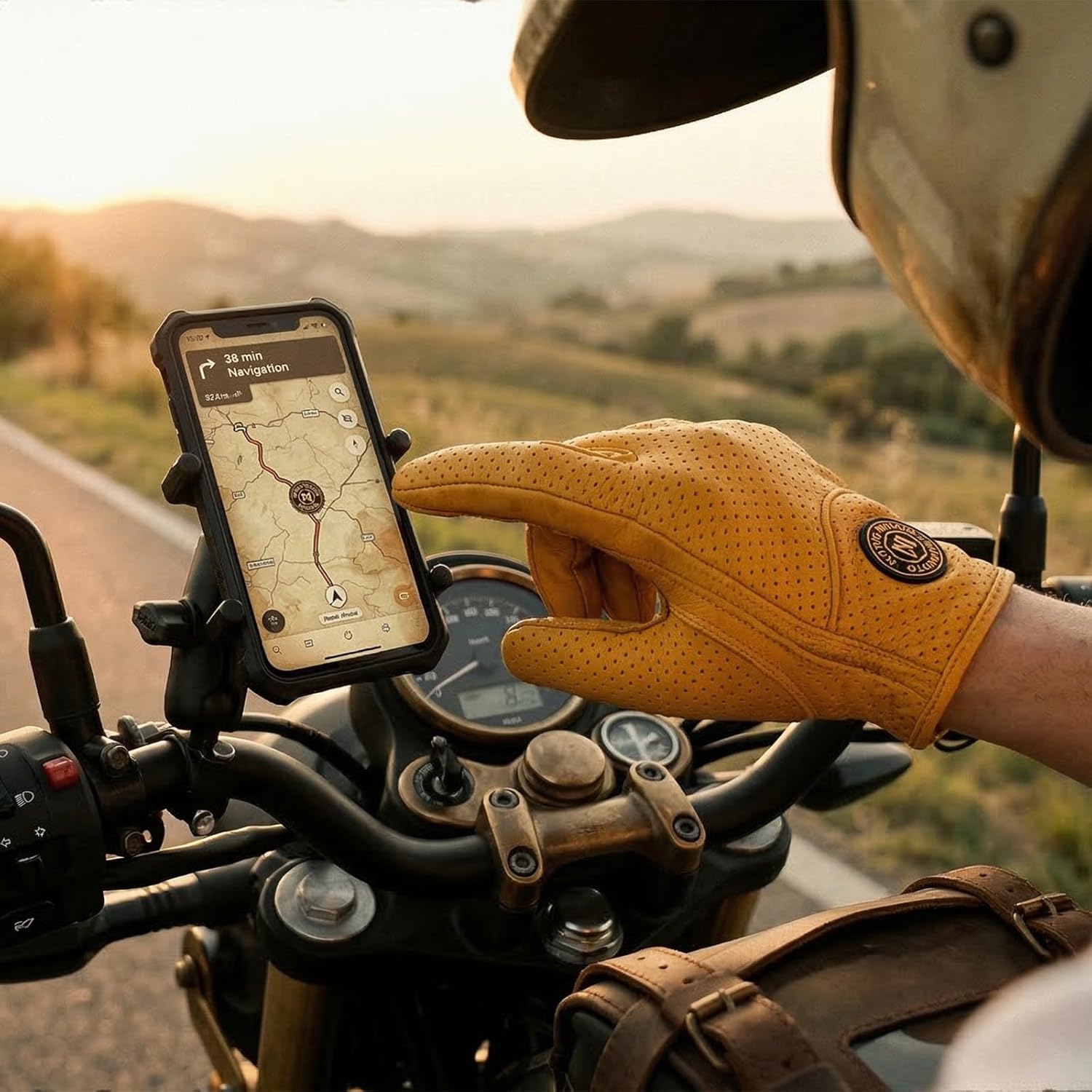 Classic Goat Leather Motorcycle Gloves, Touchscreen Breathable Summer Riding Gear for Men and Women