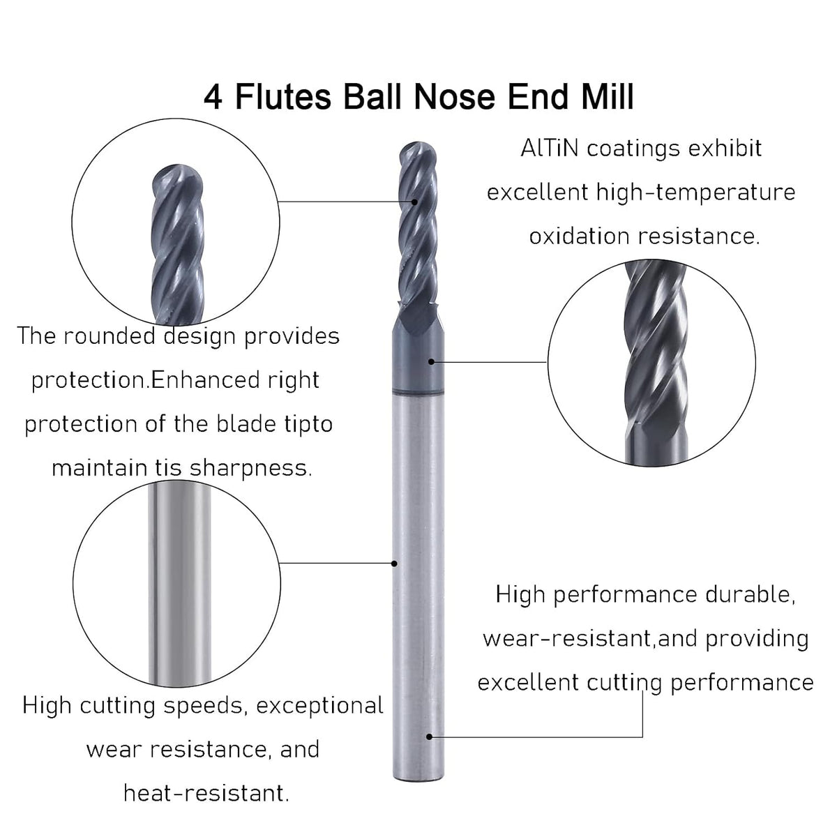 3/32" 4 Flute Carbide Ball Nose End Mill 1/8" Shank Diameter 1Pcs