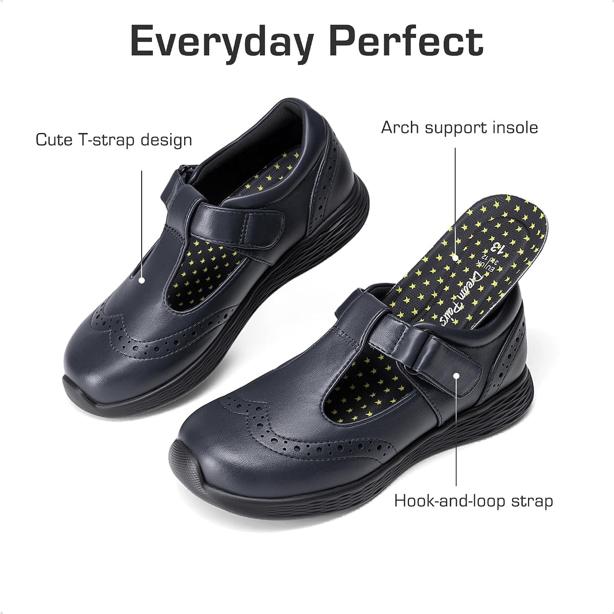 Girls Mary Jane School Uniform Shoes | Lightweight T-Strap dress shoes,breathable lining,arch support oxford flats