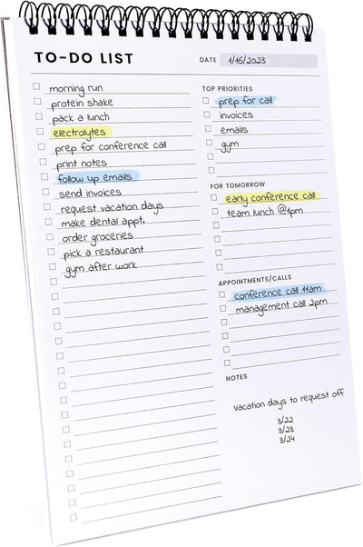 To Do List Notepad: With Multiple Functional Sections - 6.5 x 9.8" 60 Sheets - Spiral Daily Planner Notebook - Task