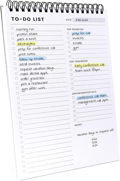 To Do List Notepad: With Multiple Functional Sections - 6.5 x 9.8" 60 Sheets - Spiral Daily Planner Notebook - Task