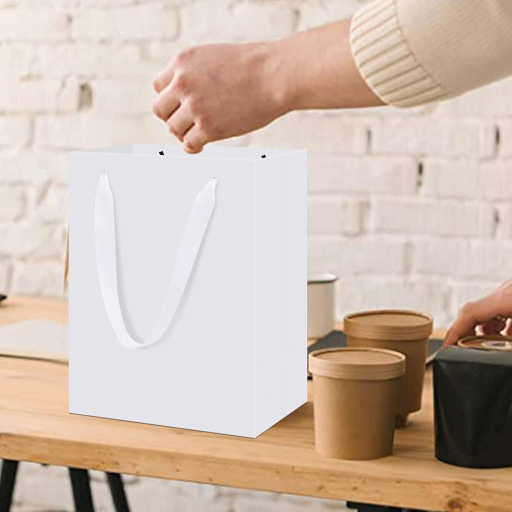 Medium White Gift Bags, 12 Pack, 8x5x10 IN