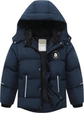 Kids Boy's Puffer Cotton Jacket | Warm Fleece Lined Down Coat Thick Hooded Waterproof Winter Coat