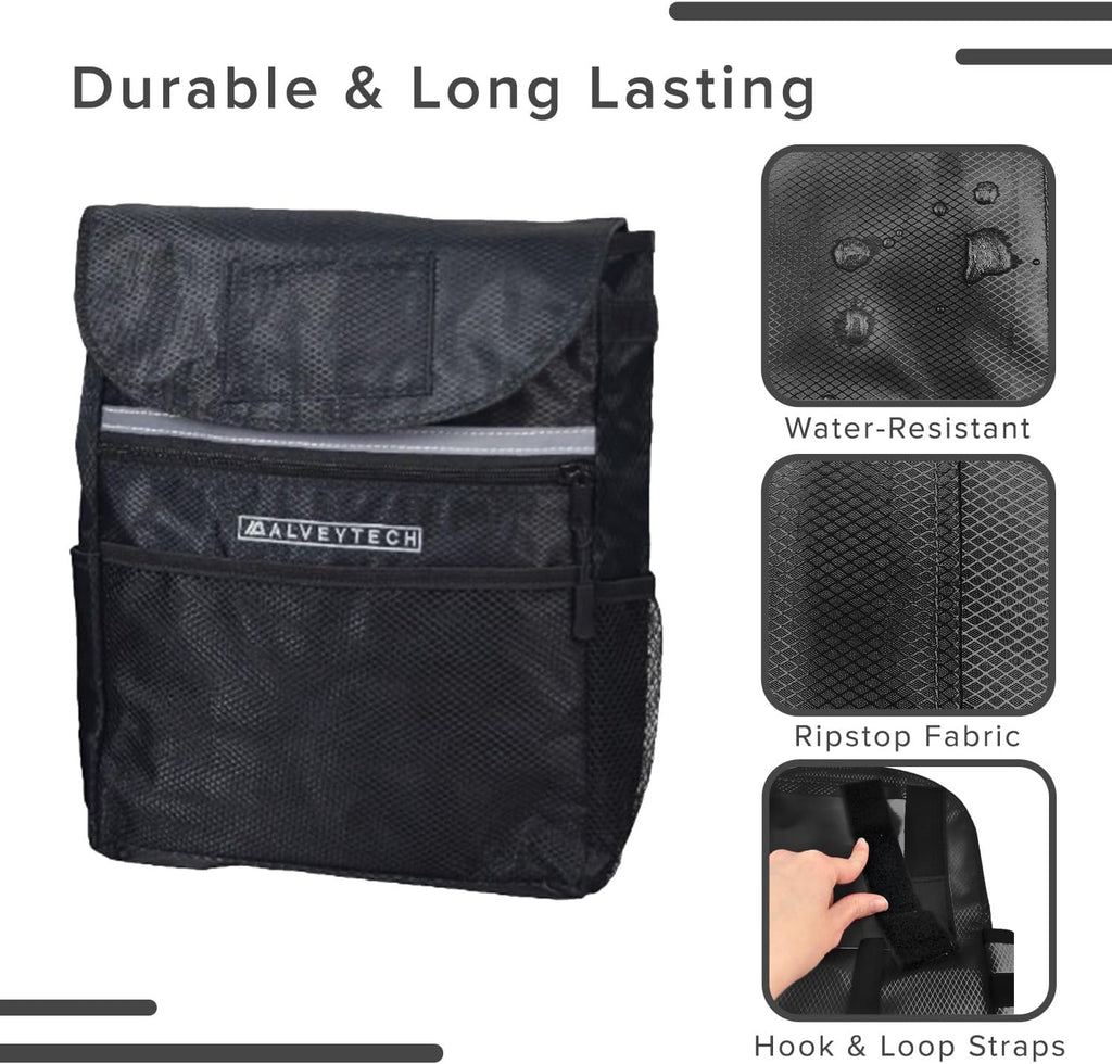 Water-Resistant Saddle Bag (Large, Black) - For Mobility Scooters, Wheelchairs, & Power Chairs - Lightweight & Easy