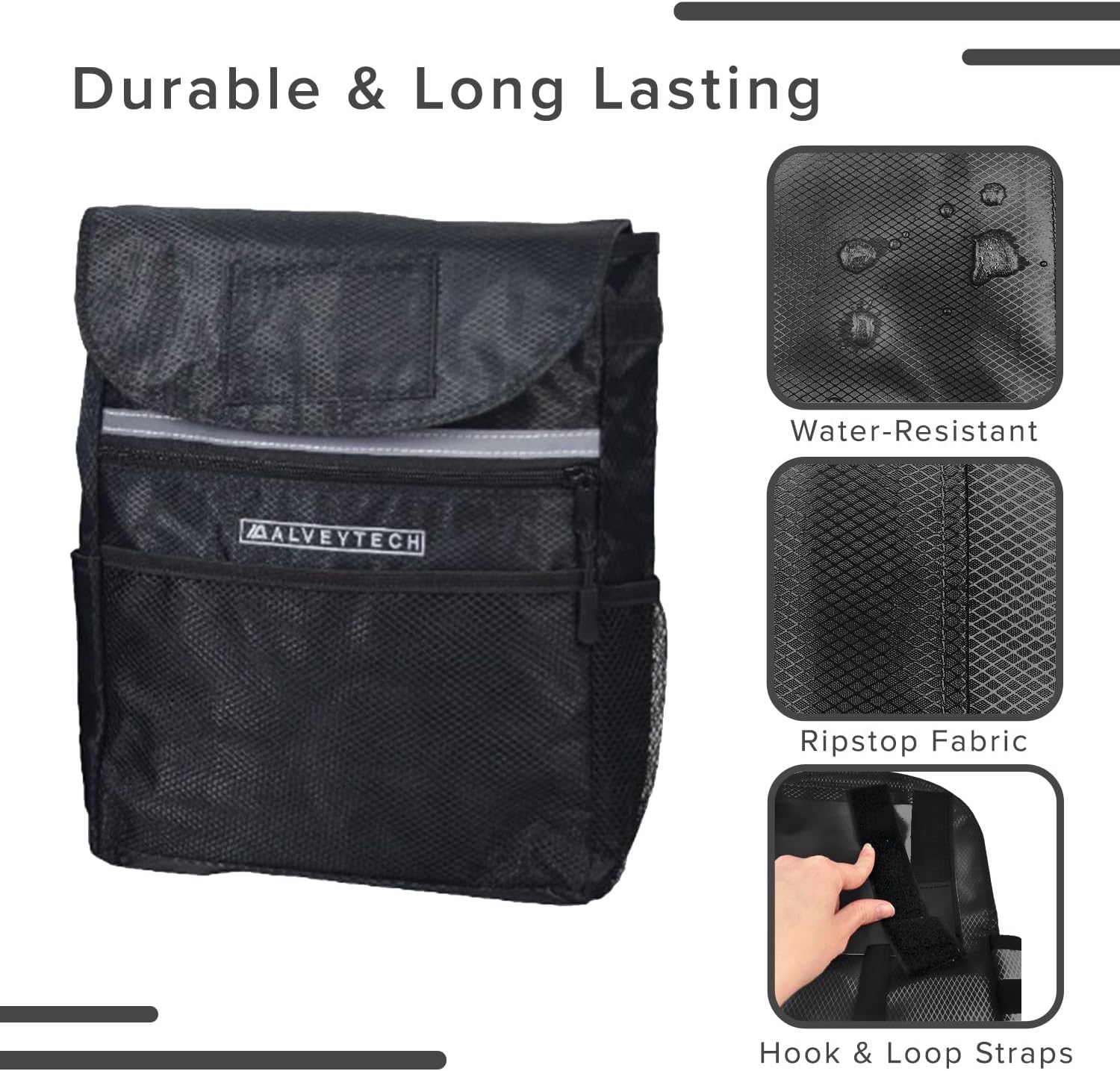 Water-Resistant Saddle Bag (Large, Black) - For Mobility Scooters, Wheelchairs, & Power Chairs - Lightweight & Easy
