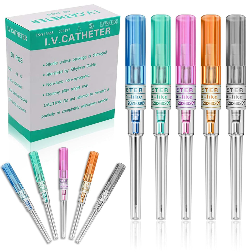 Catheter Piercing Needles Mixed 50PCS – 14G 16G 18G 20G 22G Disposable Hollow Needles IV Catheter Needles for Ear