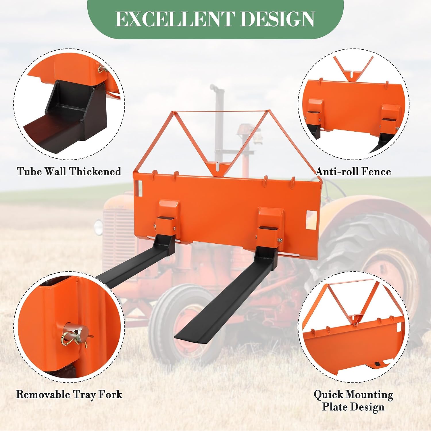 46 Inch Skid Steer Pallet Forks, 3200 Lbs Capacity Quick Attach Pallet Forks for Tractor Loader, Universal Skid Steer