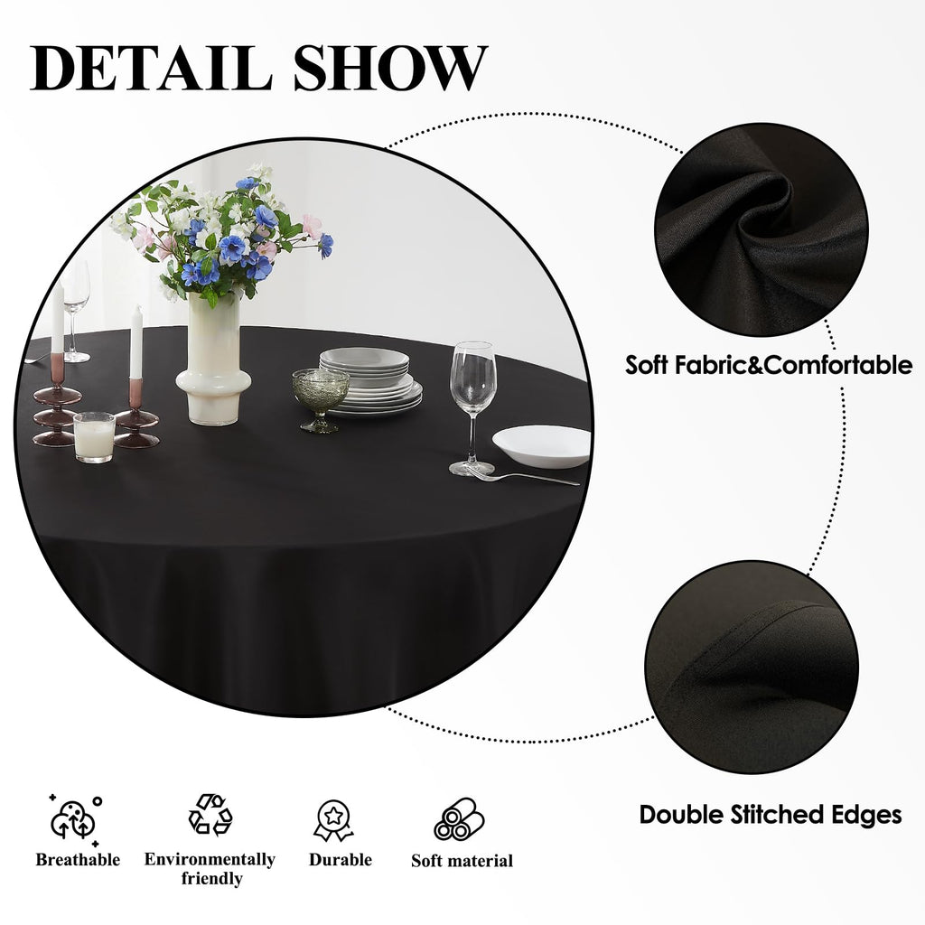 10 Pack Black Round Tablecloths 132 Inch for Dining Tables