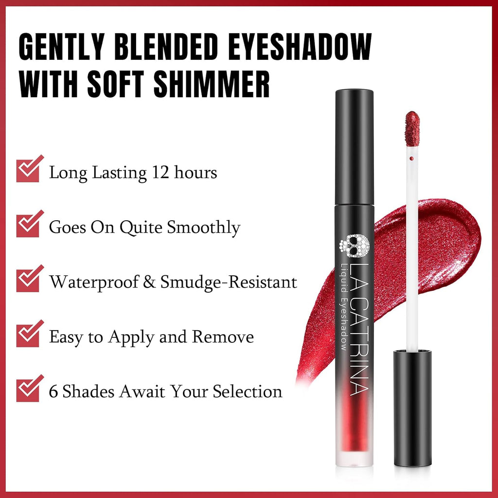 Liquid Red Metallic Eyeshadow - Pigmented True Red Sparkle Goth Eyeshadow for Blue Eyes, Long Lasting Waterproof