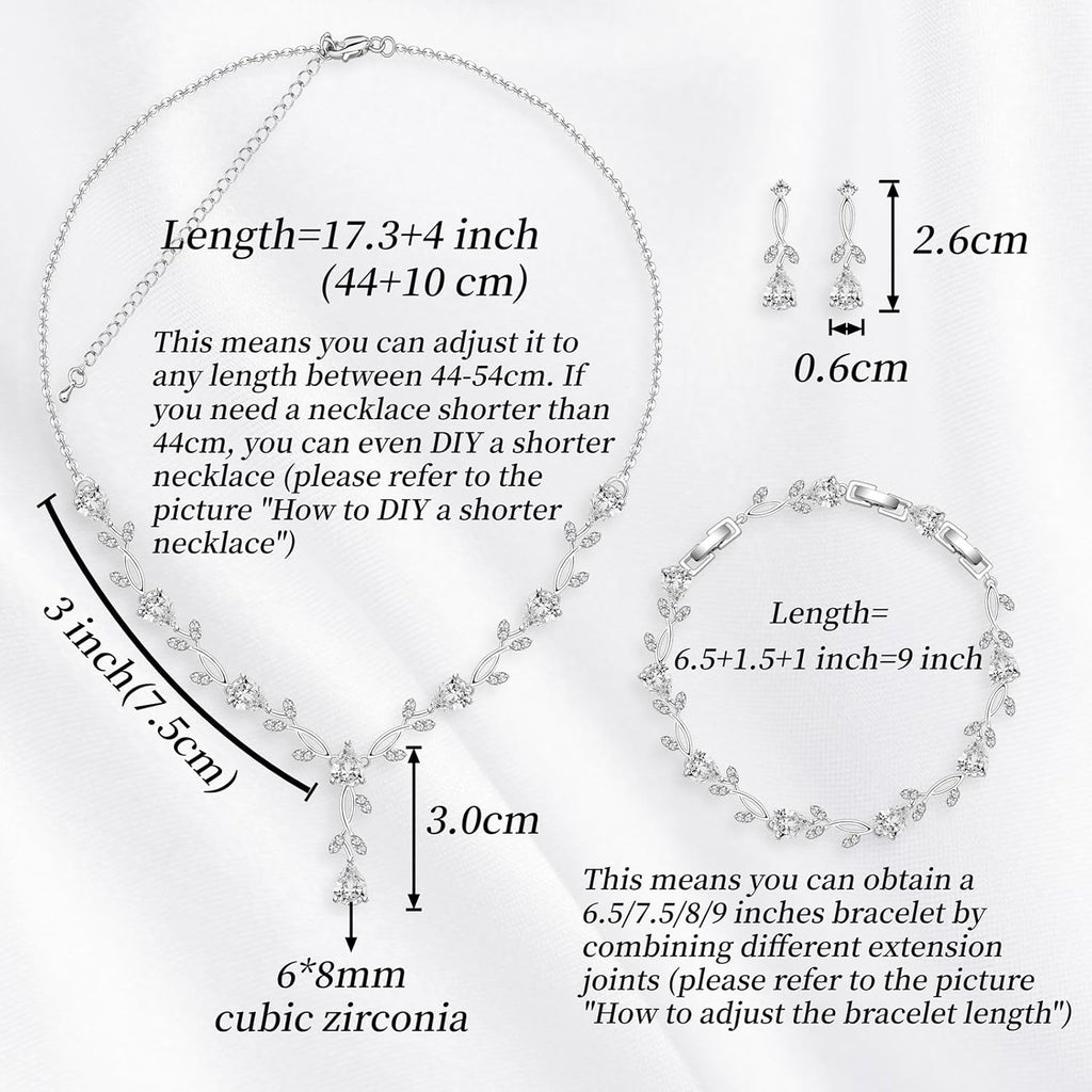 Wedding Jewelry Sets for Bride Bridesmaid Women Cubic Zirconia Necklace Earrings Bracelet Set Gift for Mother Friend