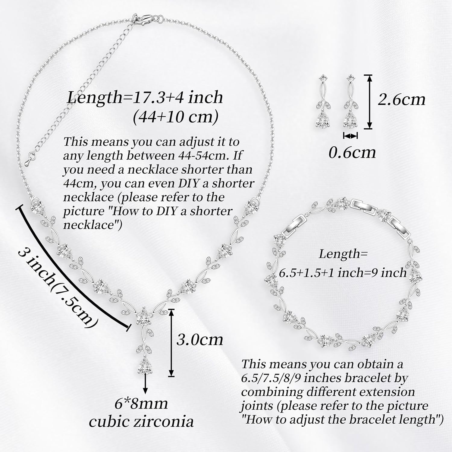 Wedding Jewelry Sets for Bride Bridesmaid Women Cubic Zirconia Necklace Earrings Bracelet Set Gift for Mother Friend