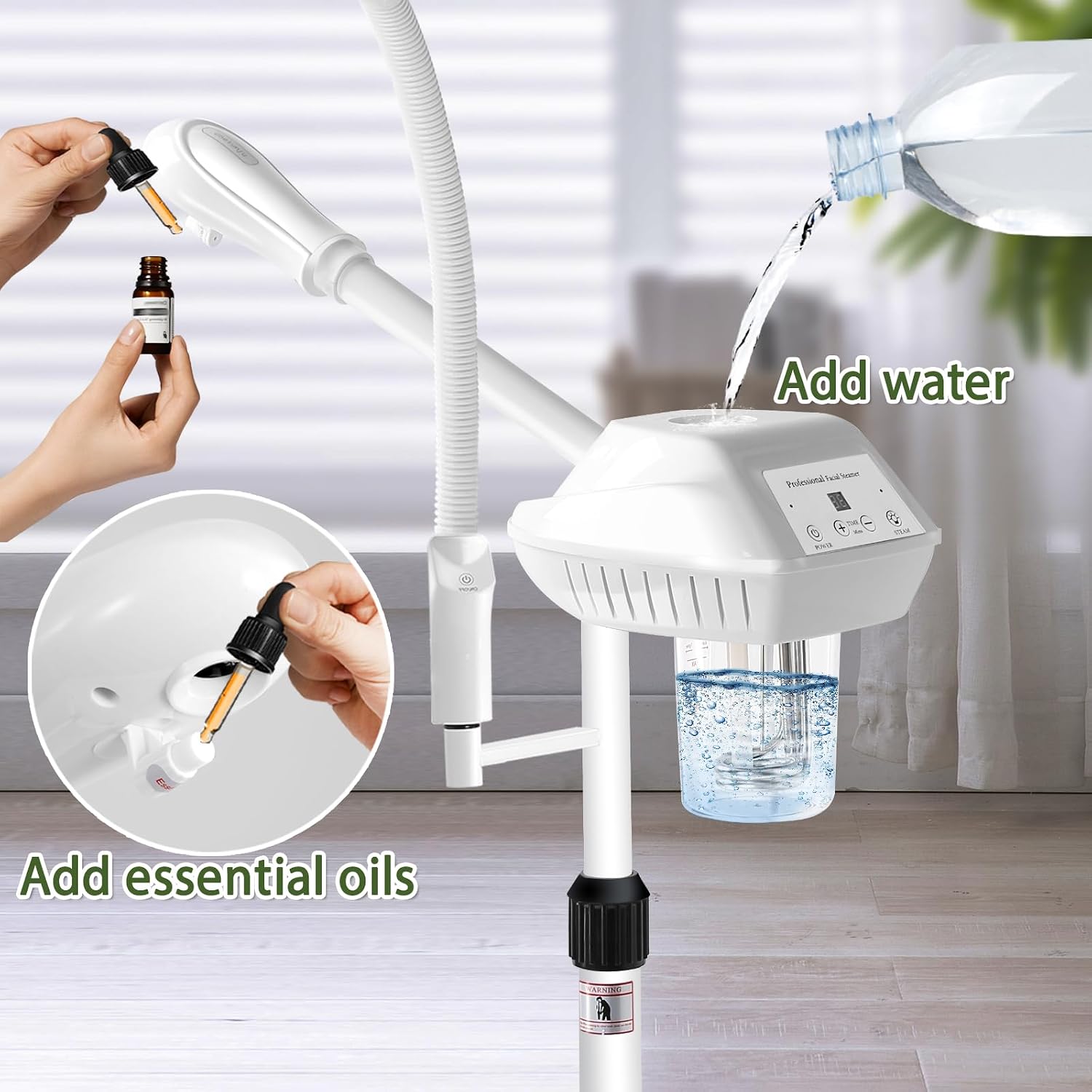 Professional Facial Steamer with 5X Magnifying Lamp,White | Ozone face steamer on wheels,deep cleansing and hydration