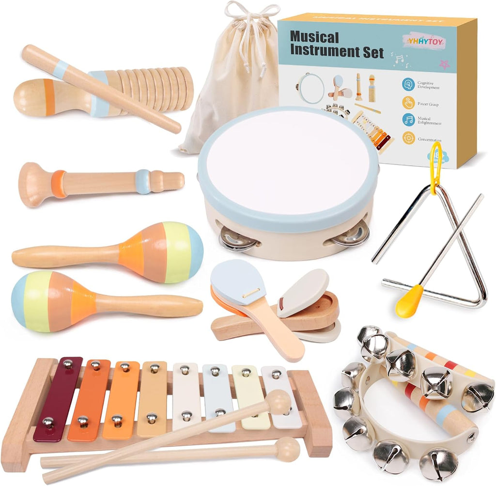 Montessori Toys Wooden Baby Musical Instruments Set for Toddlers | 18 Month Old Toys Toddler Percussion Instruments