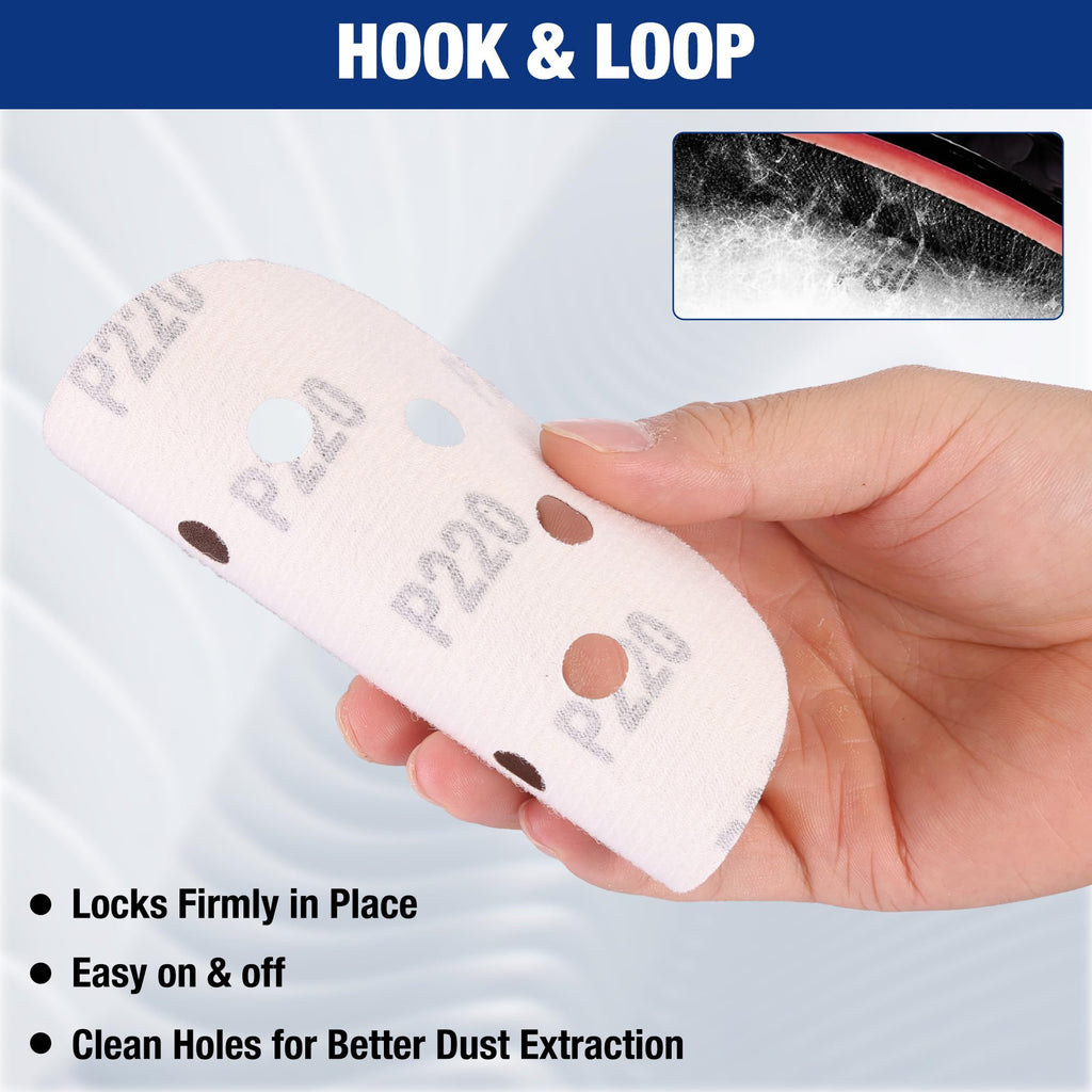 WORKPRO Sanding Discs, 5-Inch 220 Grit 8-Hole Hook and Loop, 150 Pack