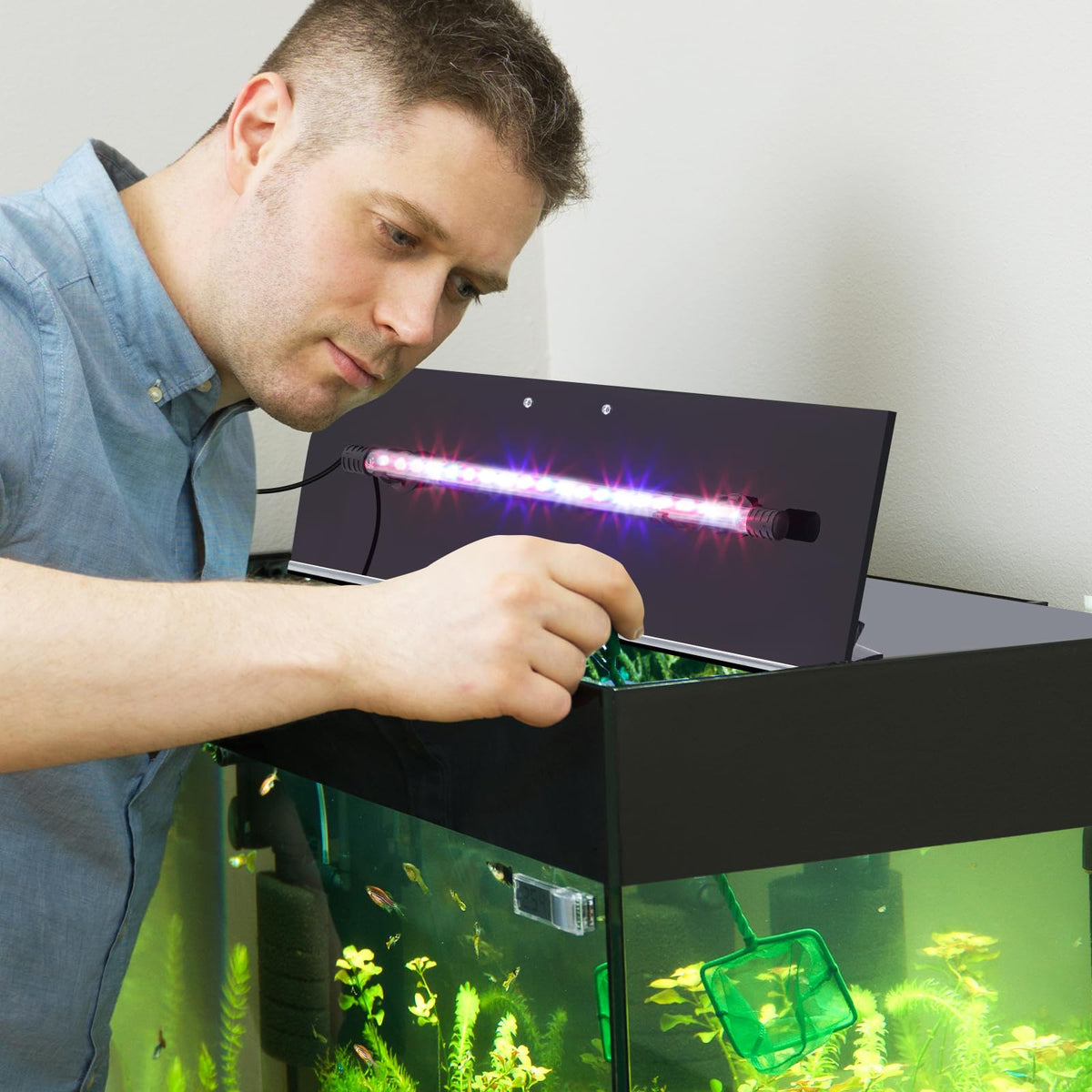 Aquarium Lids Canopy with LED Light, 2 Pcs, Black, 24x12in