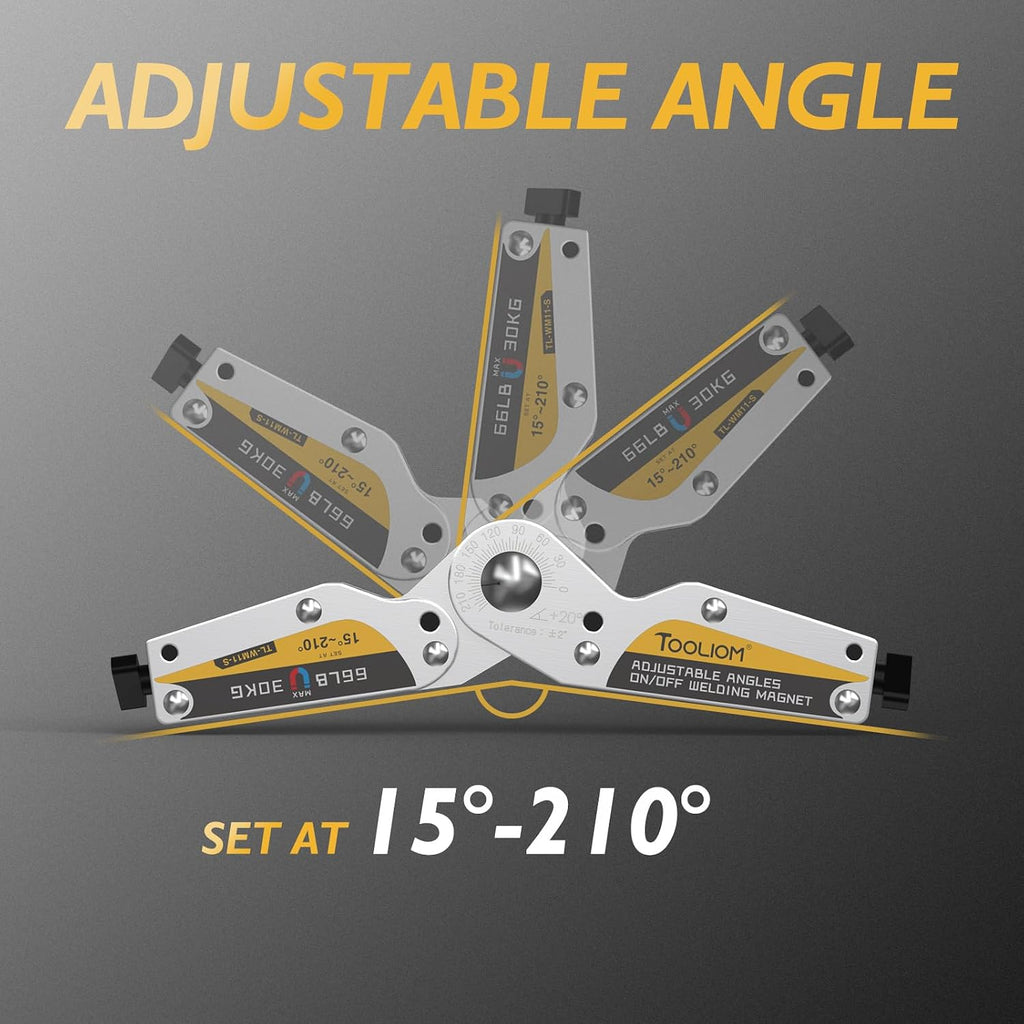 66 lb Adjustable Welding Magnet for 15°-210° with On/Off Switch | Switchable magnetic control, easier placement