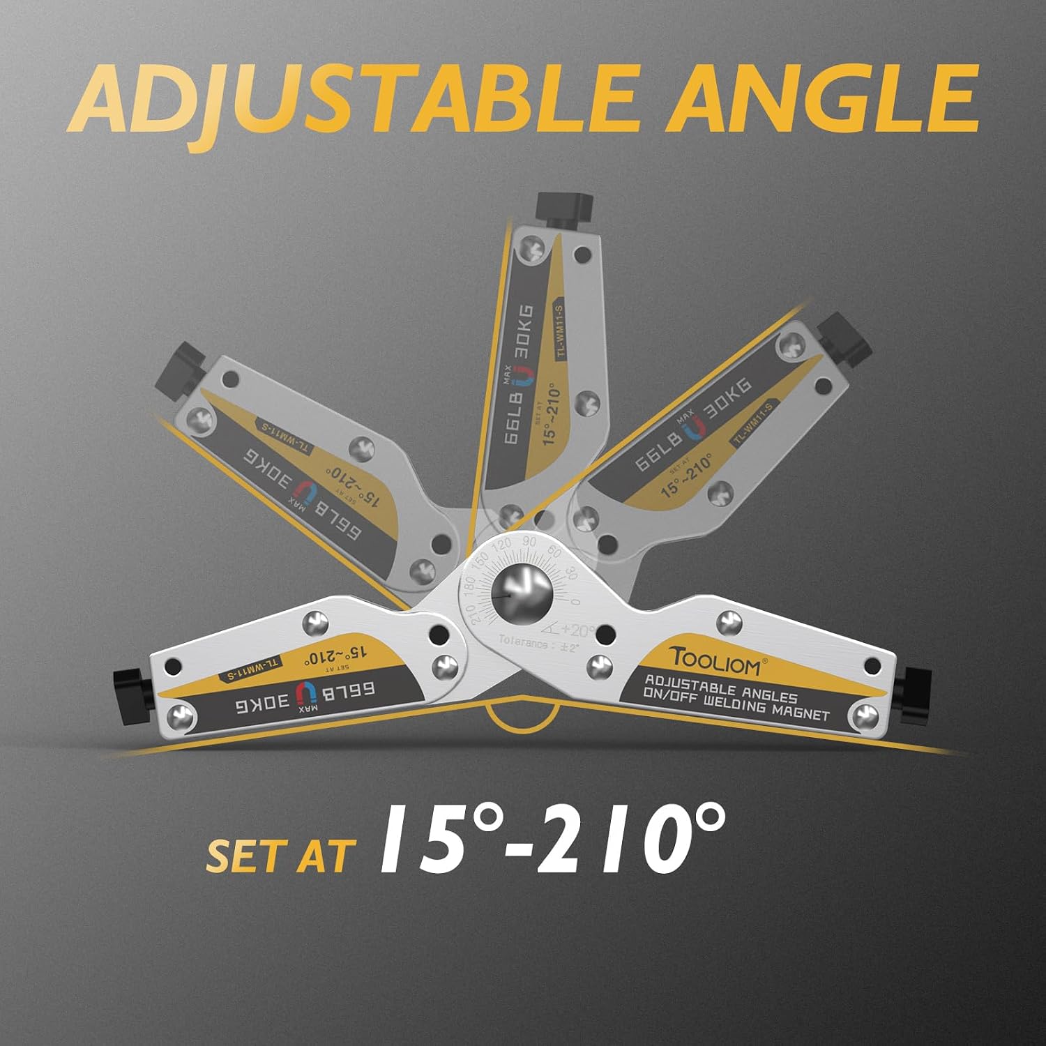 66 lb Adjustable Welding Magnet for 15°-210° with On/Off Switch | Switchable magnetic control, easier placement