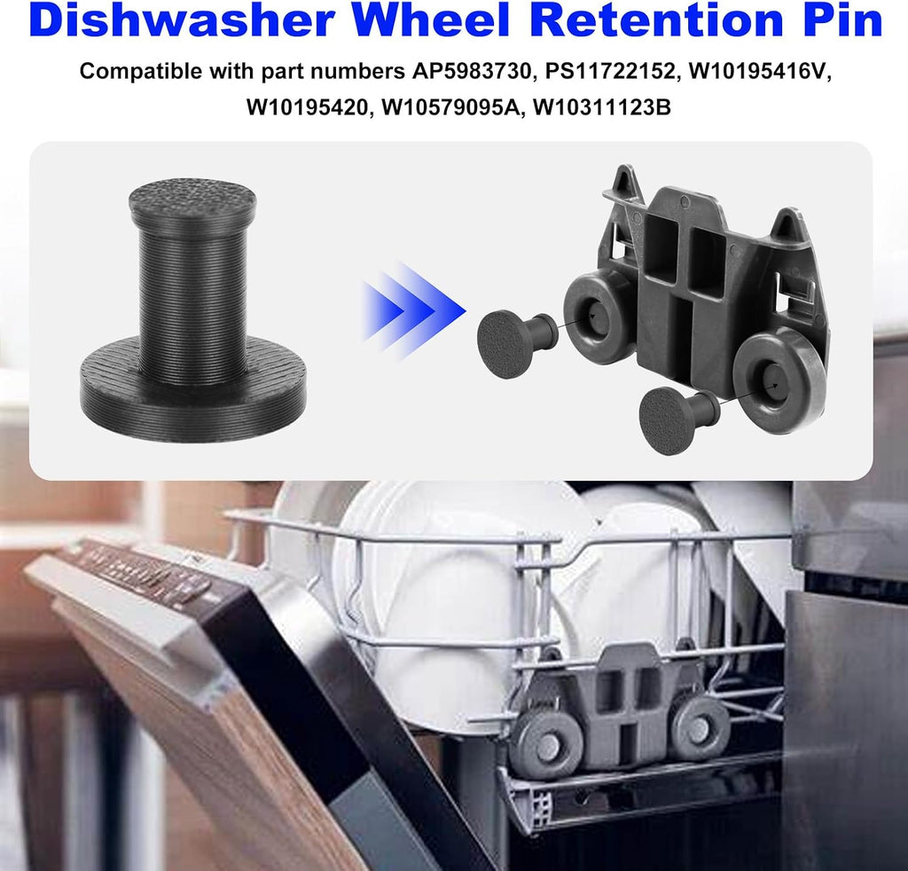 Dishwasher Rack Wheel Retention Pin For Maytag, Whirlpool, Kenmore, Kitchenaid Dishwasher Wheel AP5983730, PS11722152, W10195416V -8 PCS