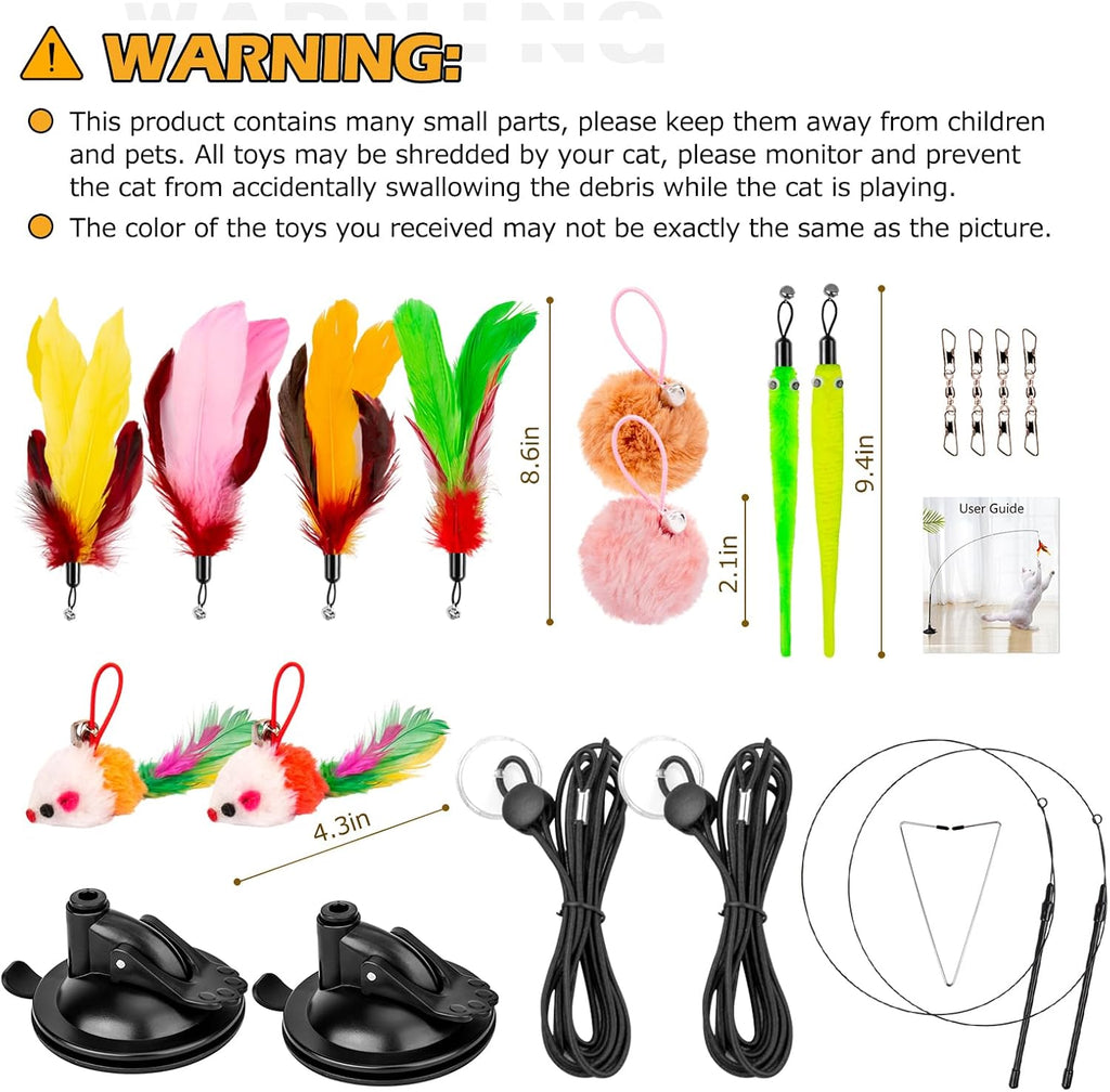 Cat Toys, 2 Pack 3 in 1 Interactive Cat Toy for Indoor Cats with Sticky Super Suction Cup Detachable 10 Pcs