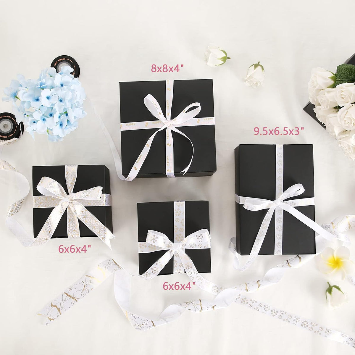 10 Gift Boxes 6x6x4 Inches, Matte Black Gift Boxes Bulks