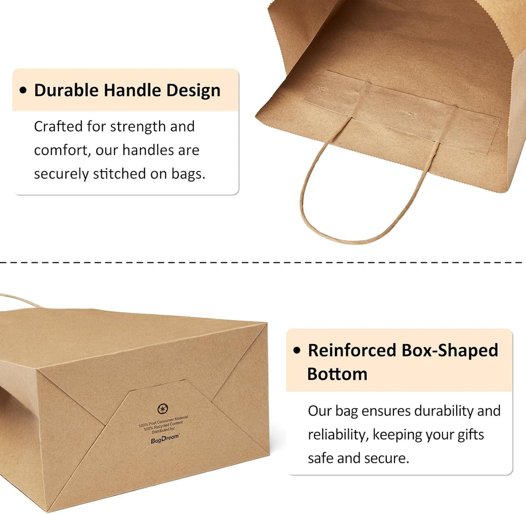 Gift Bags with Handles 5.25x3x8 Inch Brown 50 Pack Bulk