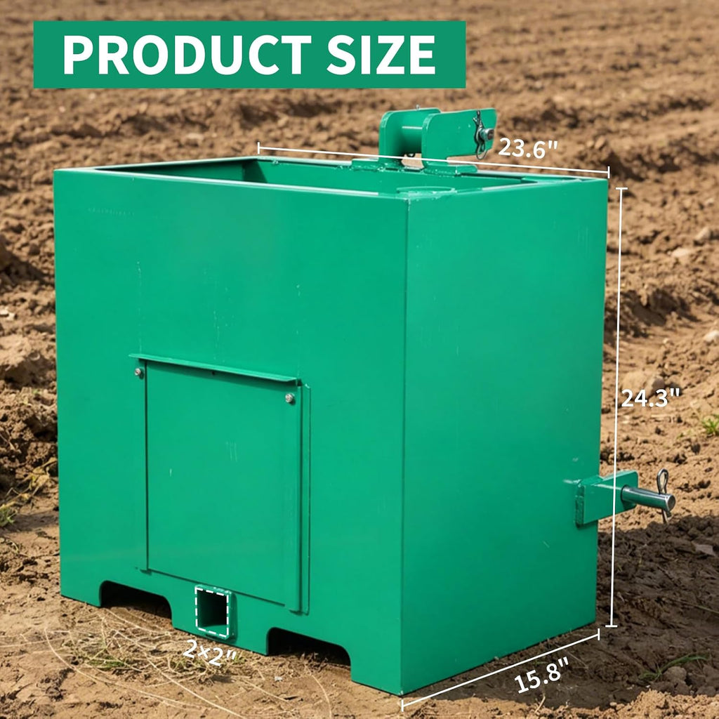 Ballast Box for Tractors with 800 LB Load Capacity and 5 Cu.ft Heavy Duty Steel Ballast Fits Category 1 Three Point