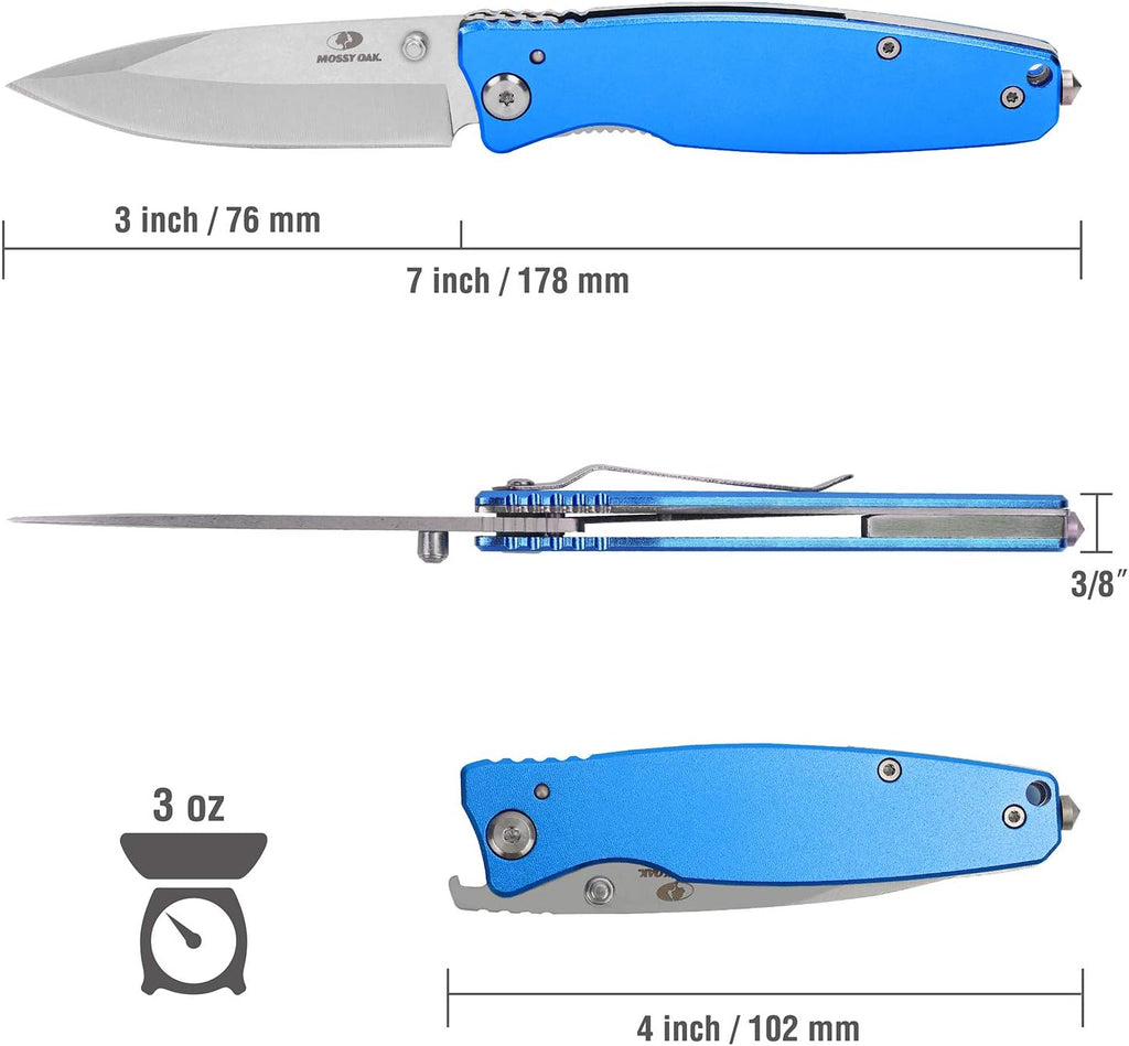 7-inch Folding Pocket Knife, Blue | Stainless Steel Drop Point Blade Knife EDC, Multi-Functional Tool with Bottle