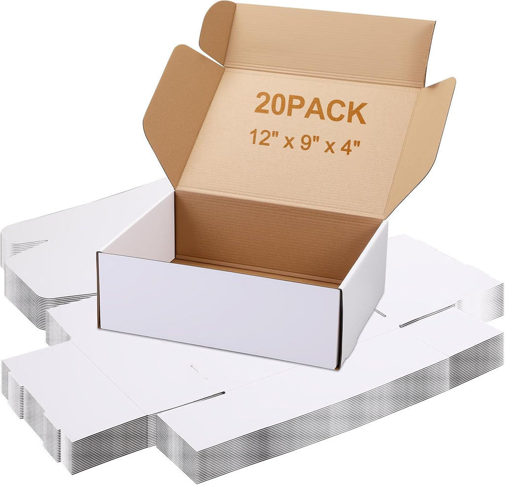 Large Shipping Boxes 20 Pack, 12x9x4 Inch Mailer Boxes, White