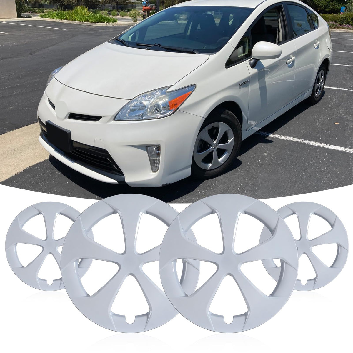 15" White Lacquer Hubcaps for Toyota Prius 2010-2015, Set of 4