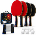 Adult Table Tennis Set, 4 ITTF Paddles, 6 Balls & Retractable Net