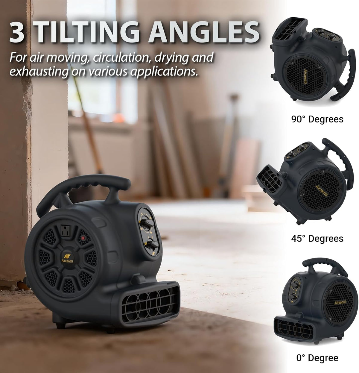 1100 CFM 3-Speed Industrial Air Mover Floor Blower Fan with Timer | 1/4 HP High Velocity Industrial Floor & Carpet