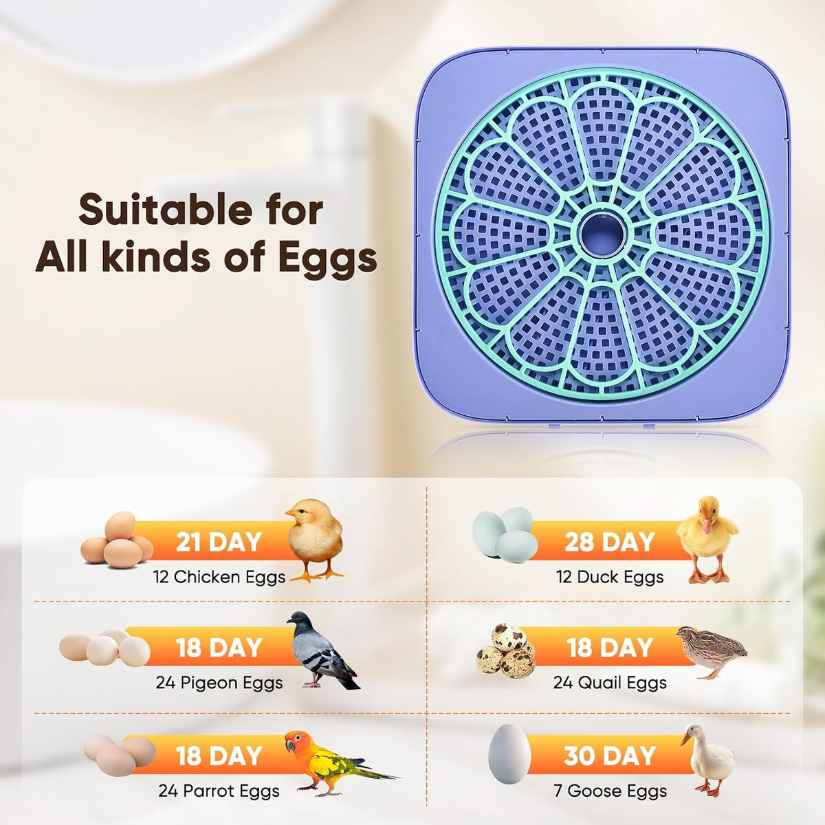 Incubators for Hatching Eggs, Smart Egg Incubator with Humidity & Temp Control and Auto Turner, 360° View Incubadora