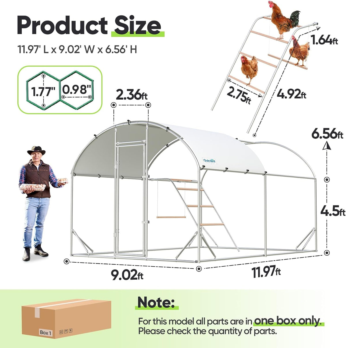 Essential Series 12x9ft Metal Chicken Coop Run w/Climbing Ladder