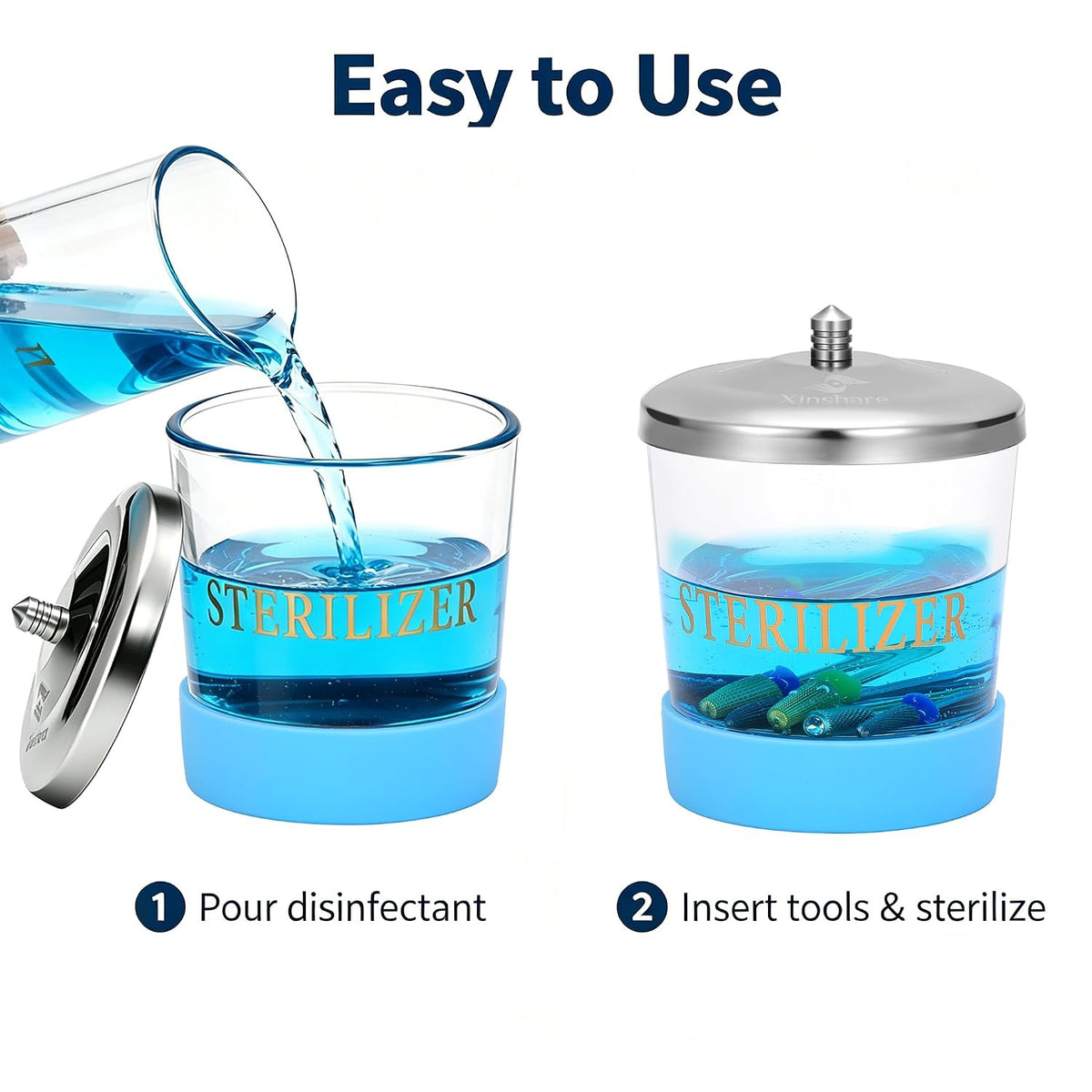 Nail Tool Disinfectant Jar, 5Oz Glass Durable Manicure Pedicure Implements Sterilizer Container,Salon Storage &