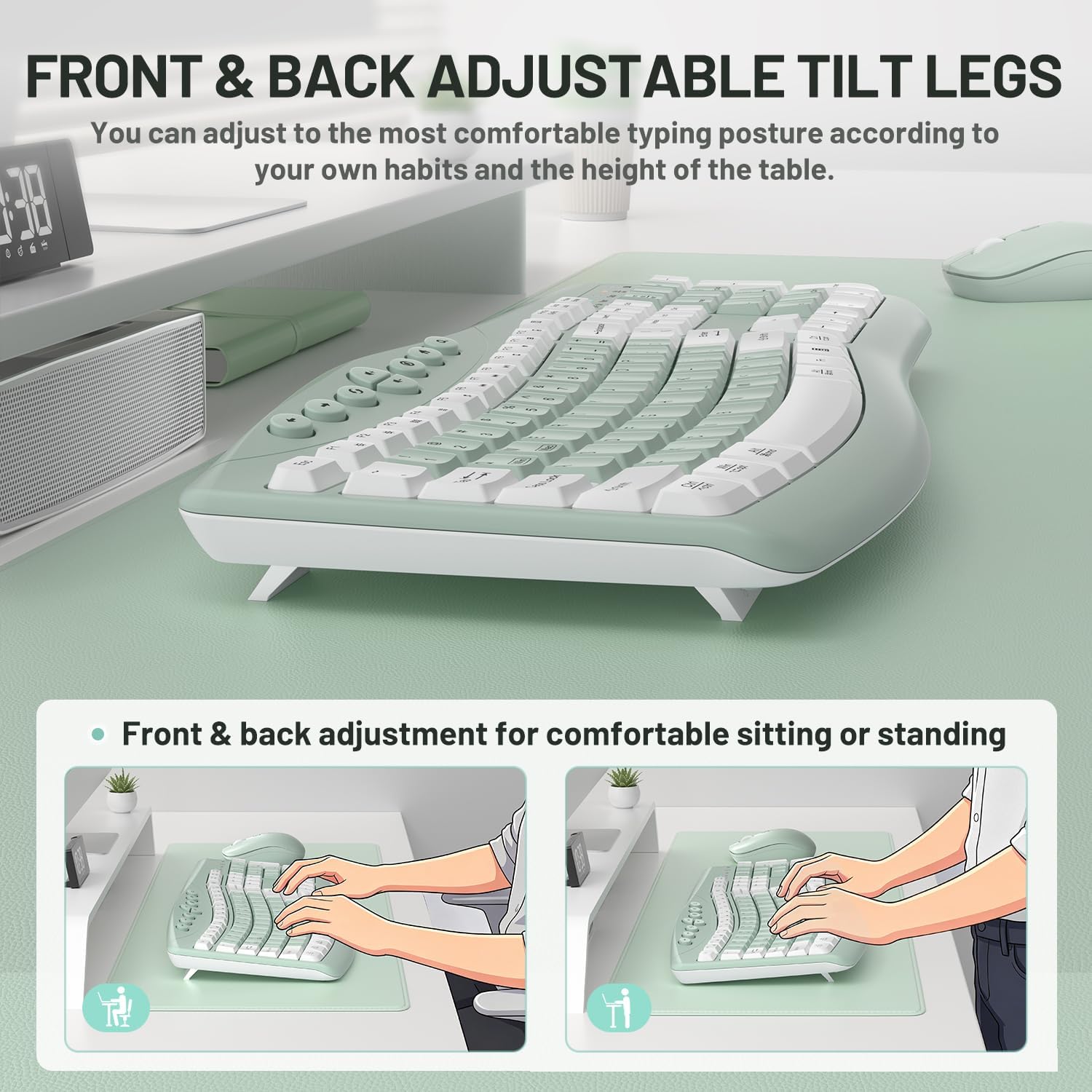 Wireless Keyboard and Mouse Combo Silent for Office,Ergonomic Curved Design