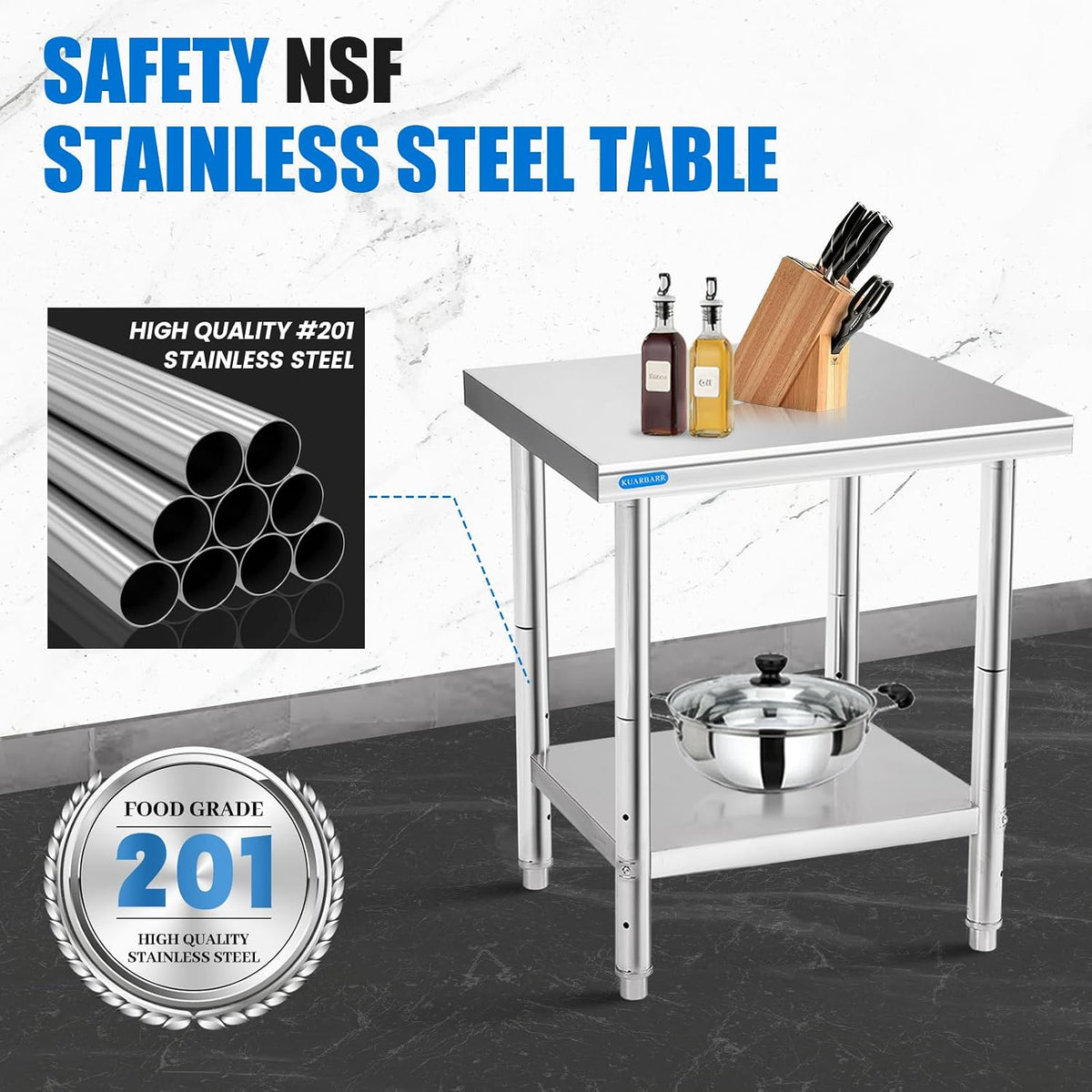 Stainless Steel Table for Prep & Work with Undershelf 18 x 24 Inches NSF Metal Commercial Kitchen Prep Table with