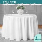 Classic Series 2 Pack 120inch Round Polyester Table Cloth, White