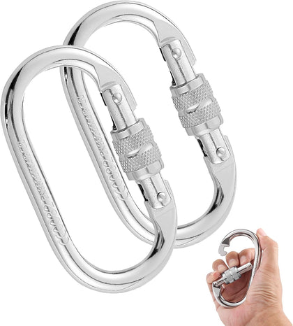 Heavy Duty Climbing Carabiner, Rated 25kN(5620lbs), Screw Locking Carabiner Clip, Oval Shape Carabiner for