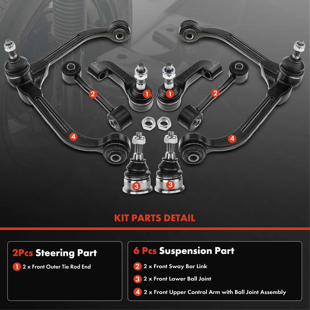 A-Premium 8Pcs Front Suspension Kit, Upper Control Arm, Lower Ball Joint