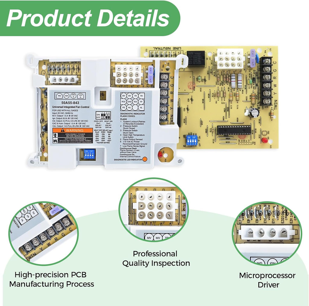 NEW 50A55-843 Universal Furnace Control Board for White-Rodgers and Lennox