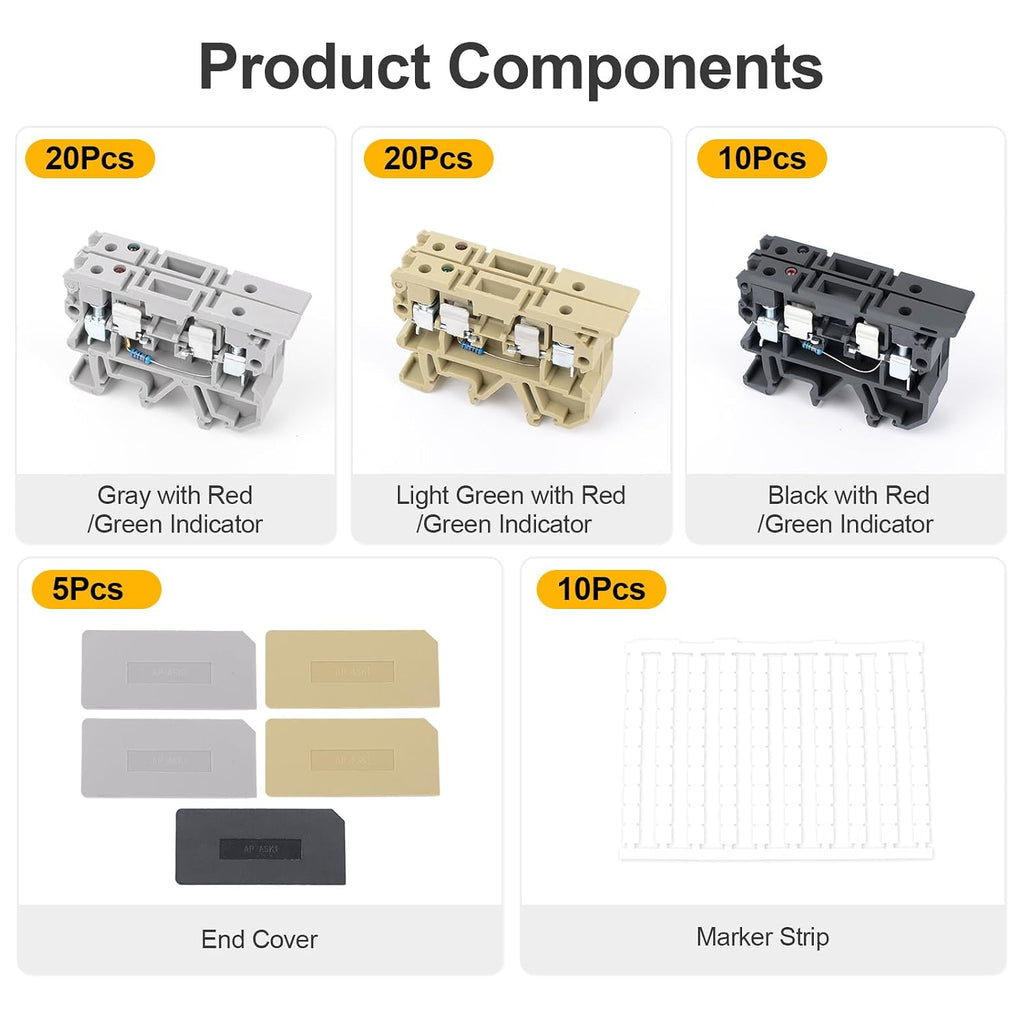 50Pcs DIN Rail Terminal Block Fuse Holder, with Indicator Light