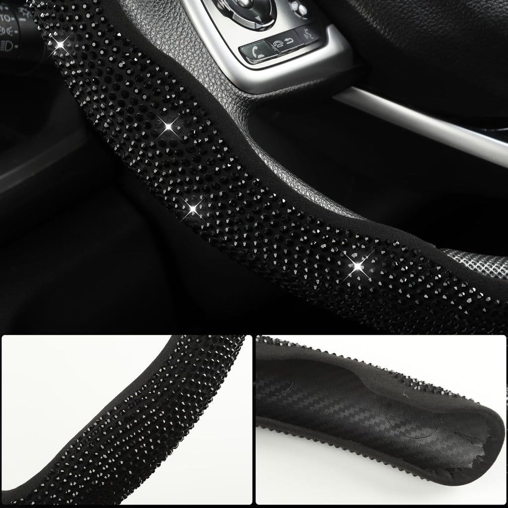 Diamond Bling Car Steering Wheel Cover with Crystal Rhinestones,3PCS Segmented Steering Wheel Protector,Universal for