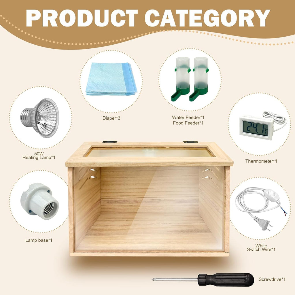Chicken Brooder Box for Chicks & Quail with 3 Absorbent Pads, Feeder and Waterer - Adjustable Temperature Control