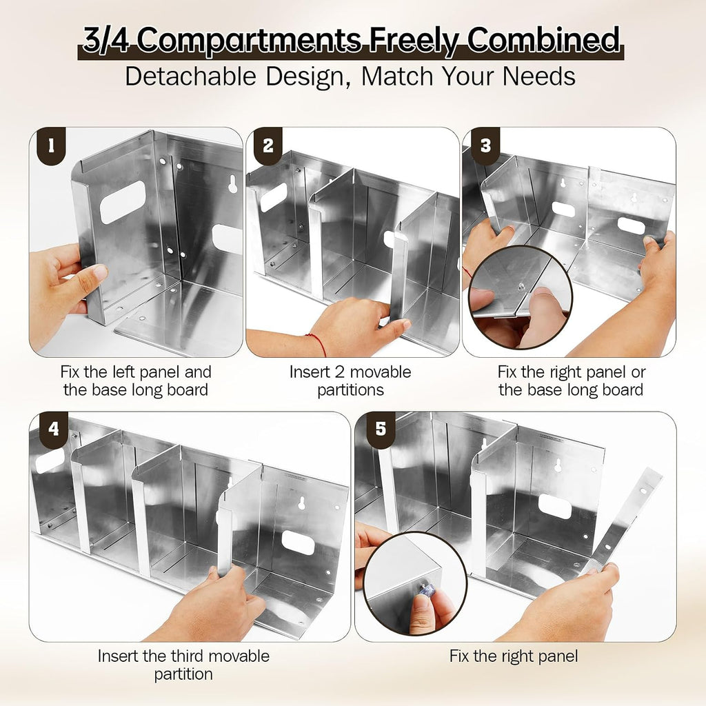 Stainless Steel Cup and Lid Holder, 4-Compartment Cup Dispenser